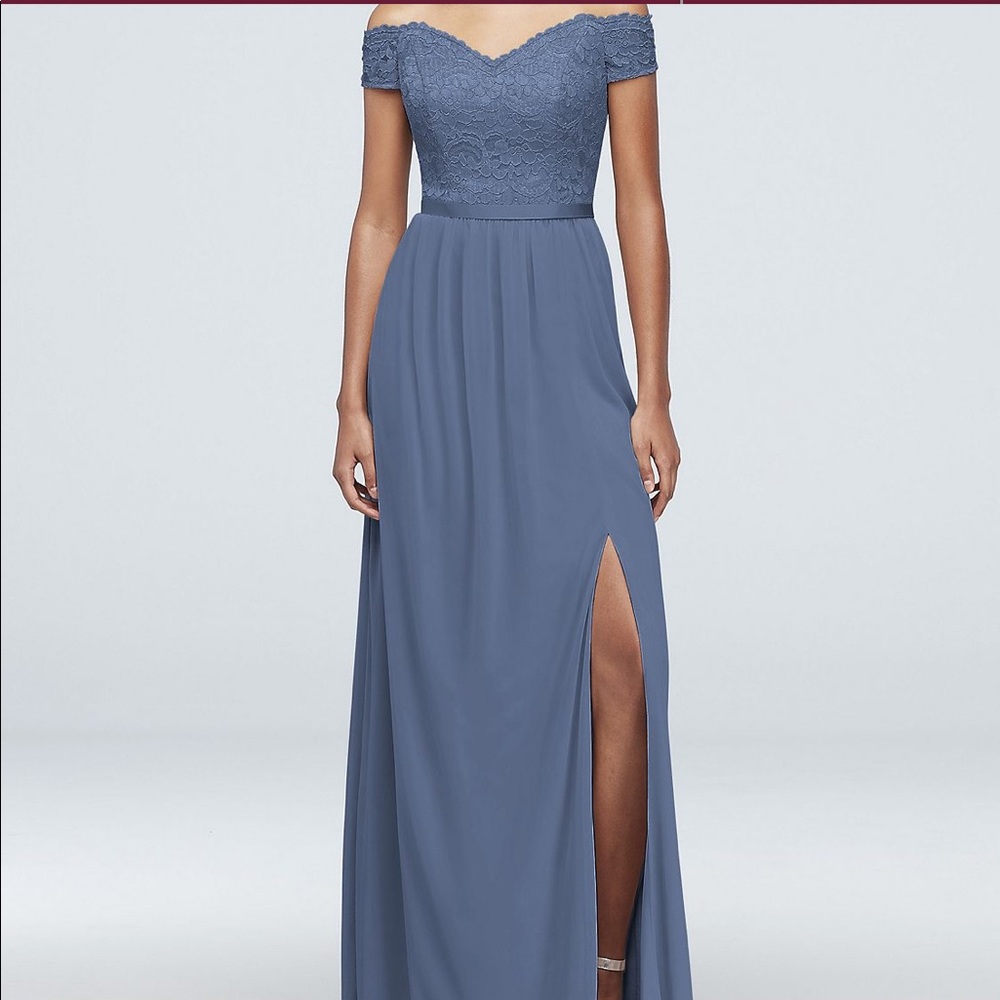 Steel blue David's bridal bridesmaid dress